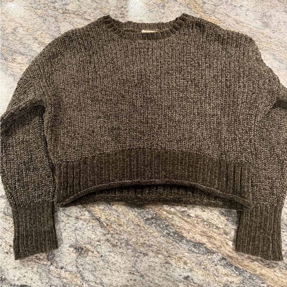 Altar’d State Cozy Brown Knit Cropped Sweater